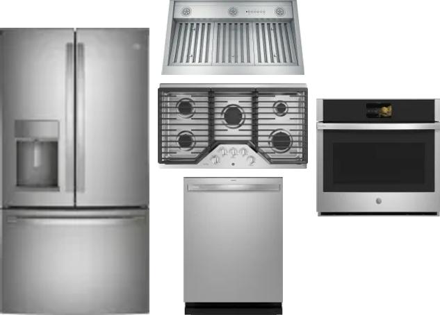 5 Piece Package Includes Refrigerator, Cooktop, Wall Oven, Hood And Dishwasher